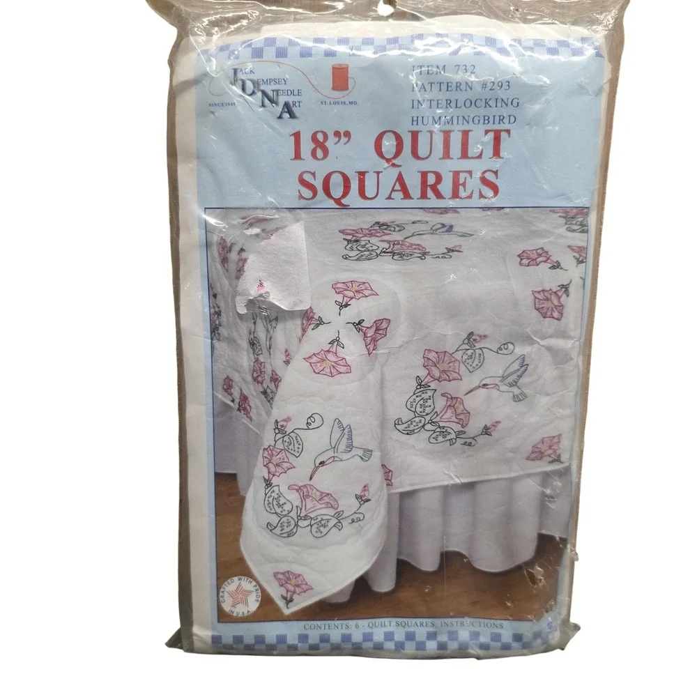 Vintage Jack Dempsey Interlocking Hummingbird 18in Quilt Squares Birds 732 #293